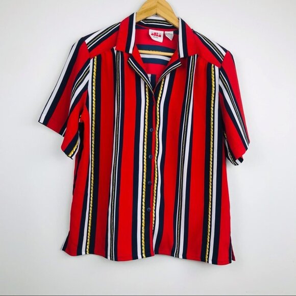 Vintage Alia Stripped Colourful Button Up Shirt Unisex Padded Shoulder Size 12 - Picture 4 of 12